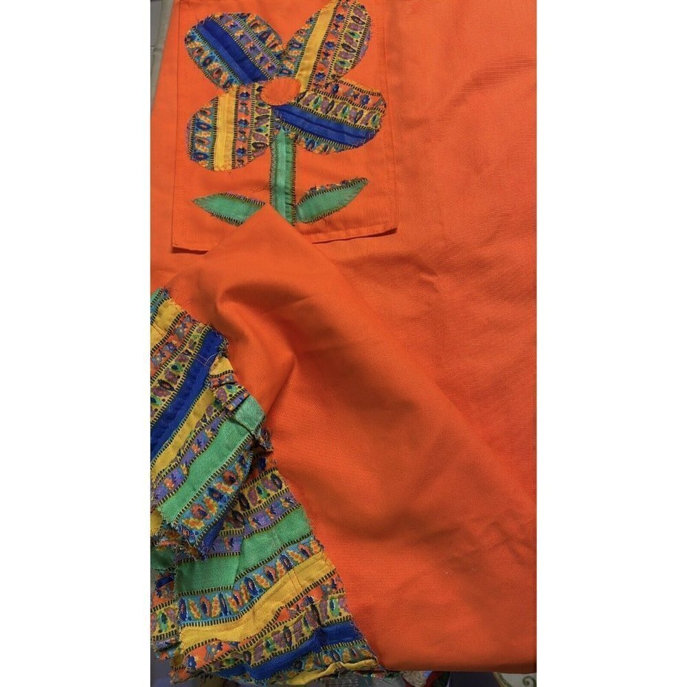 VTG 60s Handmade Floor Length Flower Power Hippy Boho Orange Maxi Skirt Women’s - Picture 7 of 11